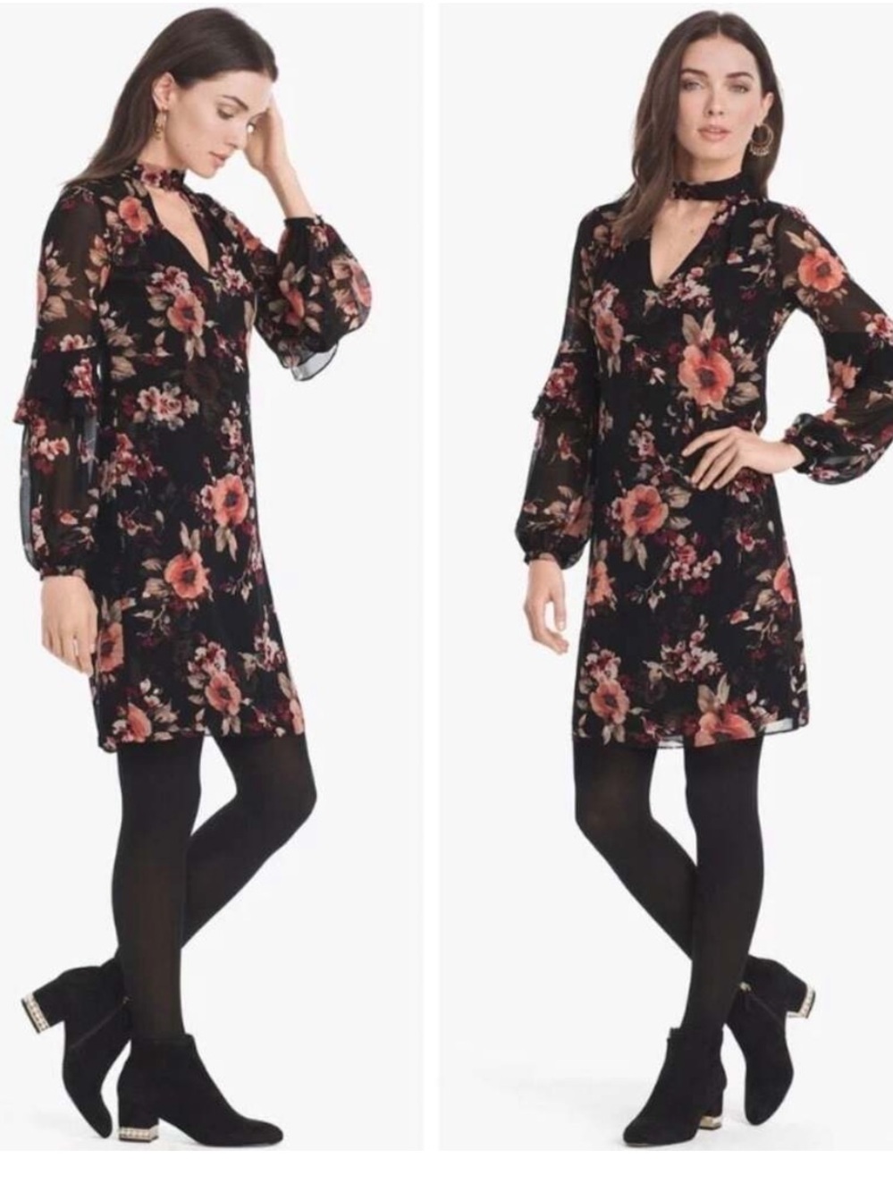 EUC White House Black Market floral choker mock neck shift dress size medium